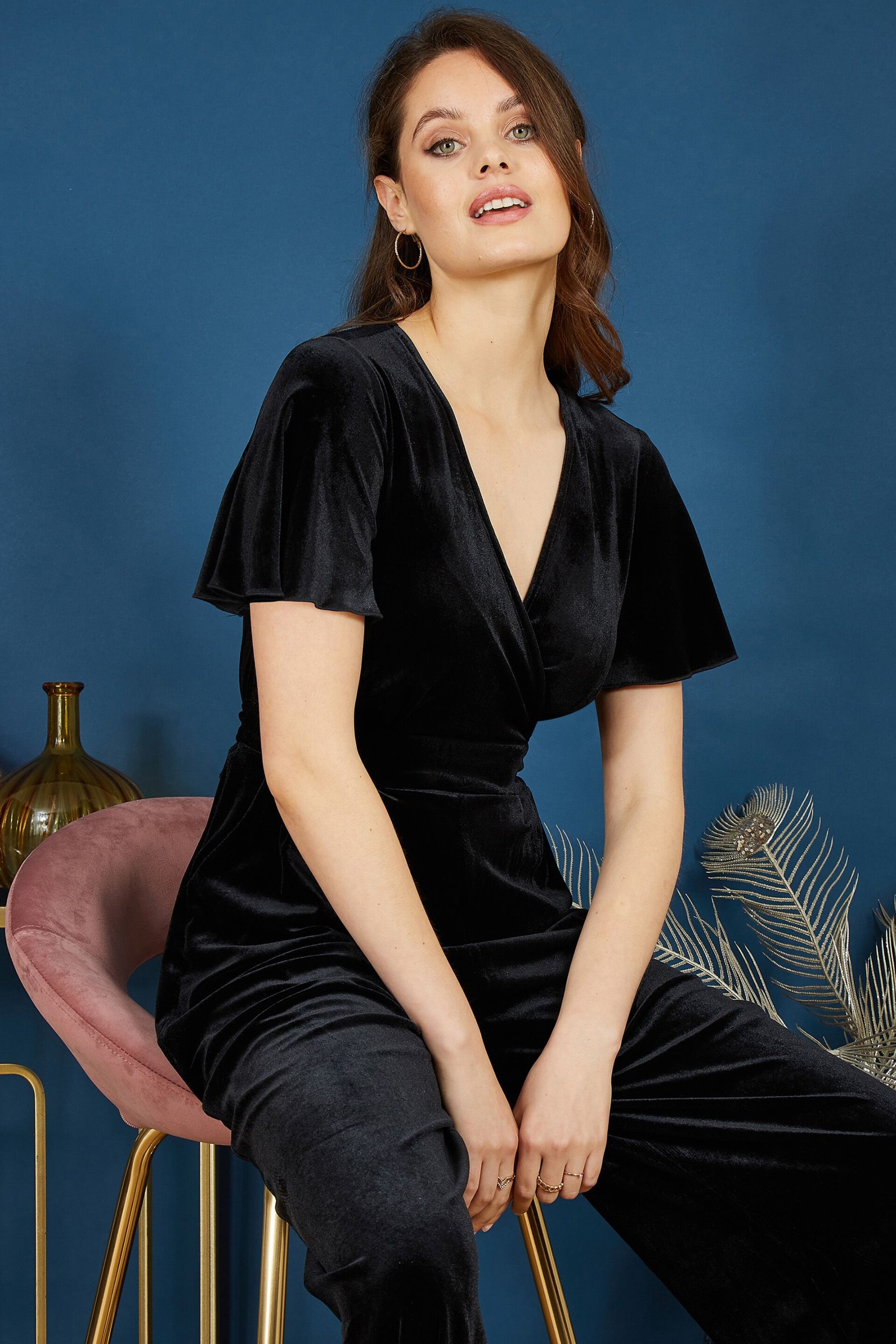 Yumi Black Jumpsuit With Angel Sleeves - Image 2 of 4