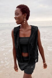 Black Sleeveless Crochet Waistcoat Jacket - Image 1 of 5