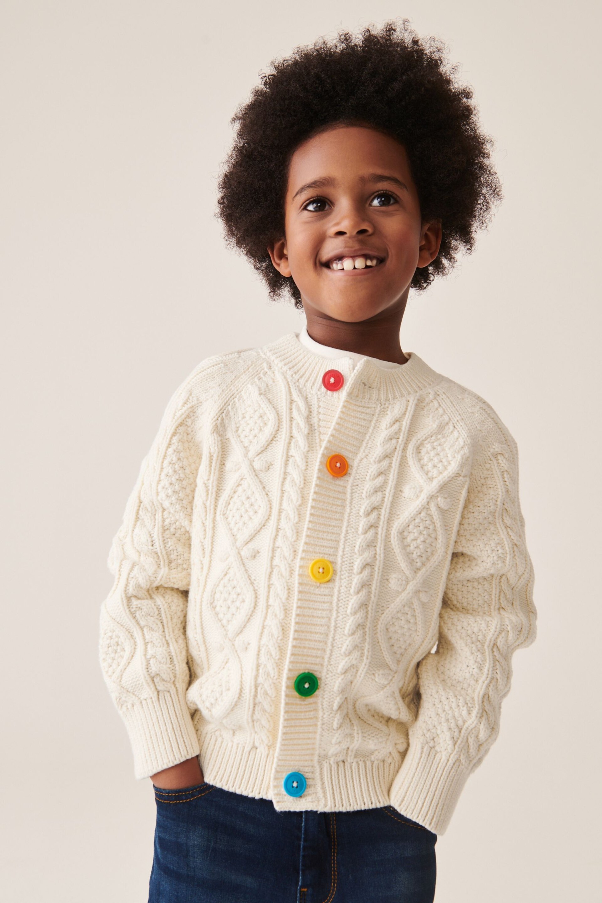 Little Bird by Jools Oliver Ecru Knitted Cable Cardigan - Image 3 of 8