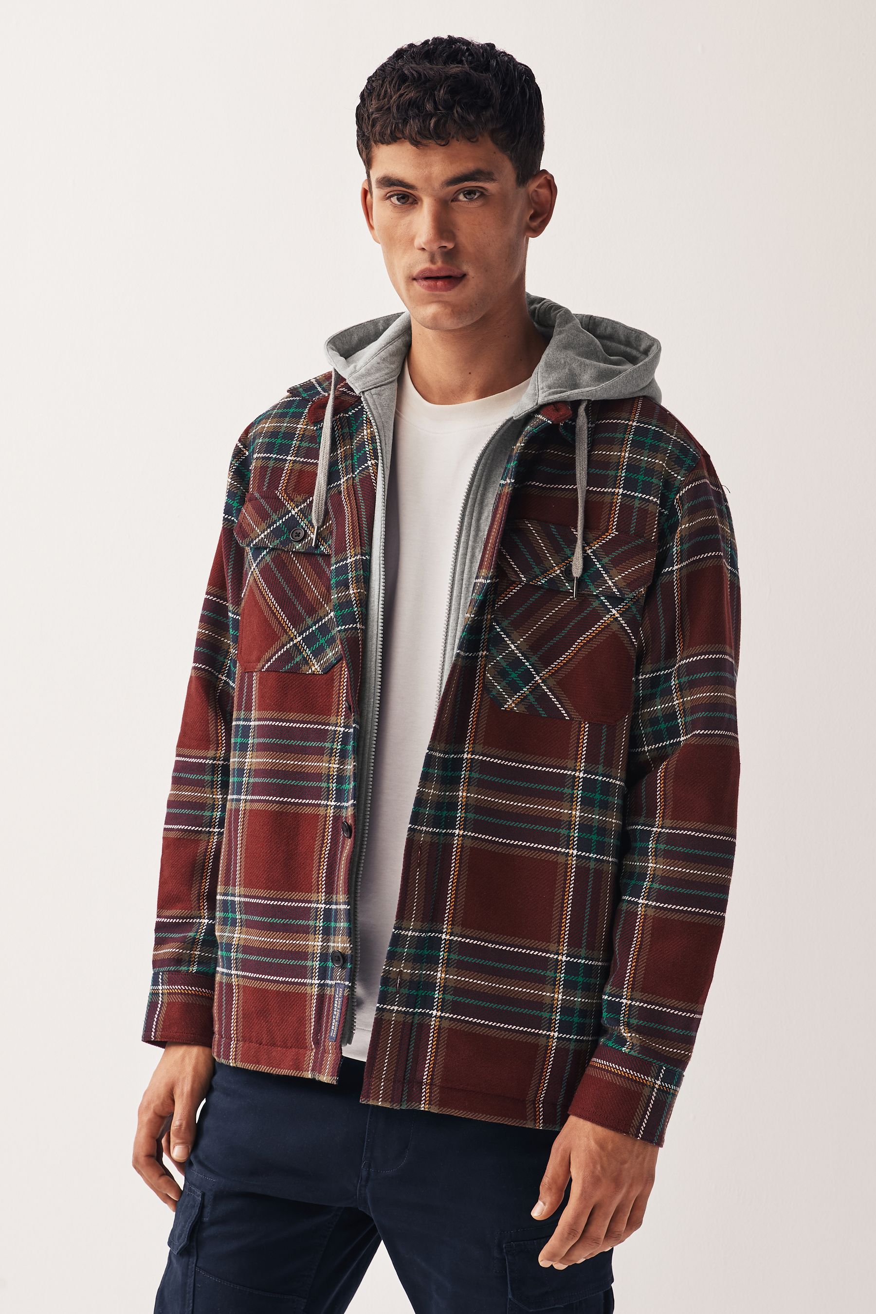 Buy Red Check Hooded Shacket from Next Slovenia