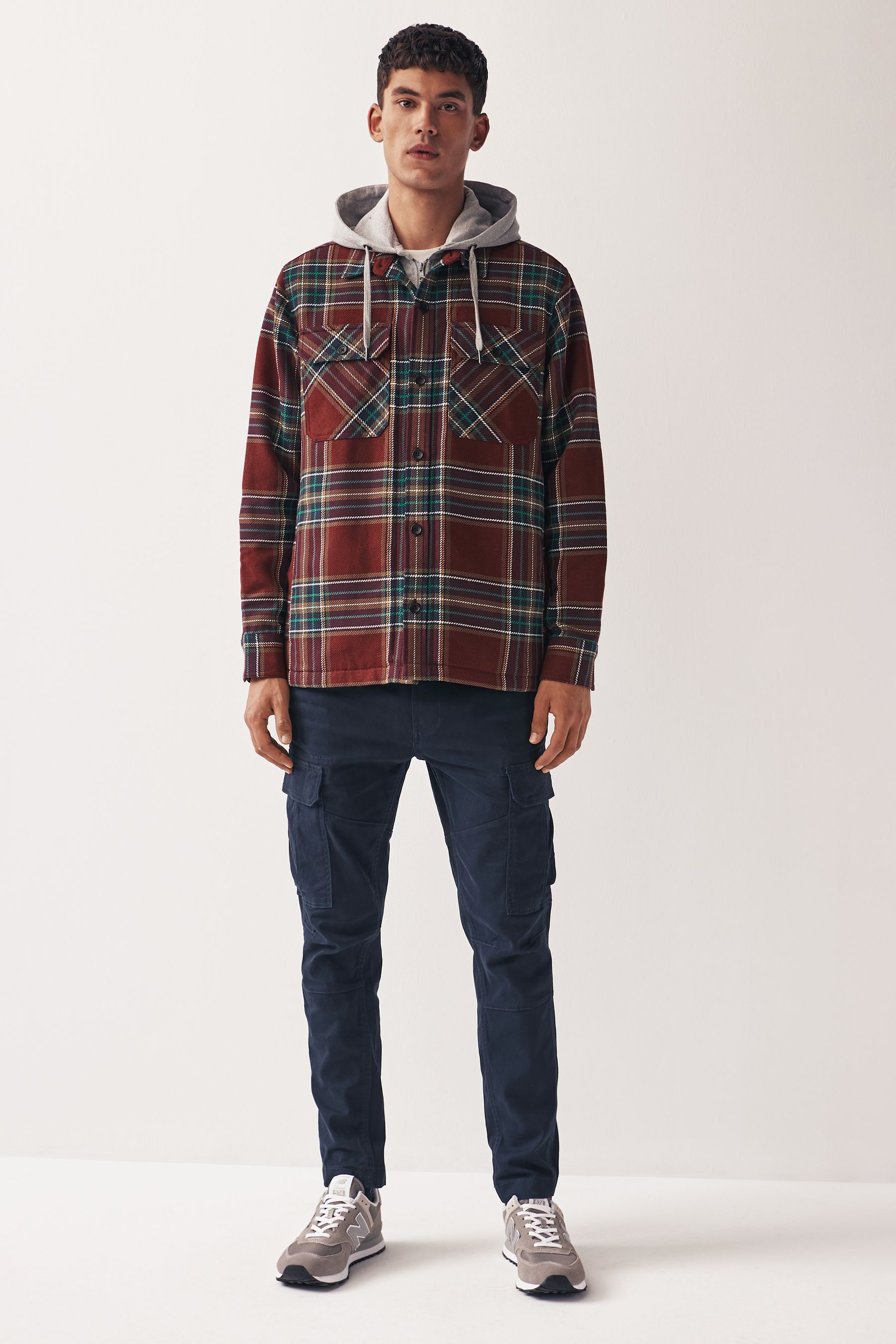 Buy Red Check Hooded Shacket from Next Luxembourg
