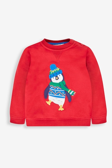 JoJo Maman Bébé Red Penguin Appliqué Sweatshirt