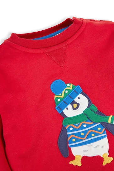 JoJo Maman Bébé Red Penguin Appliqué Sweatshirt