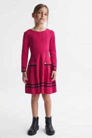 Reiss Bright Pink Paige Junior Knitted Flared Dress - Image 1 of 6