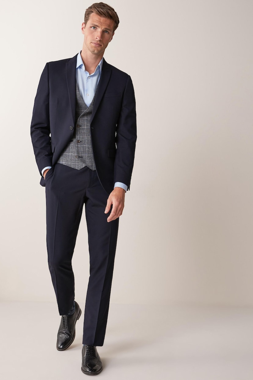 Navy Blue Tailored Fit Two Button Suit Jacket - Image 3 of 8