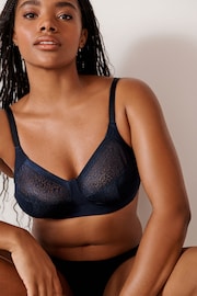 Navy Blue Total Support Non Pad Non Wire Animal Print Mesh Bra - Image 1 of 7