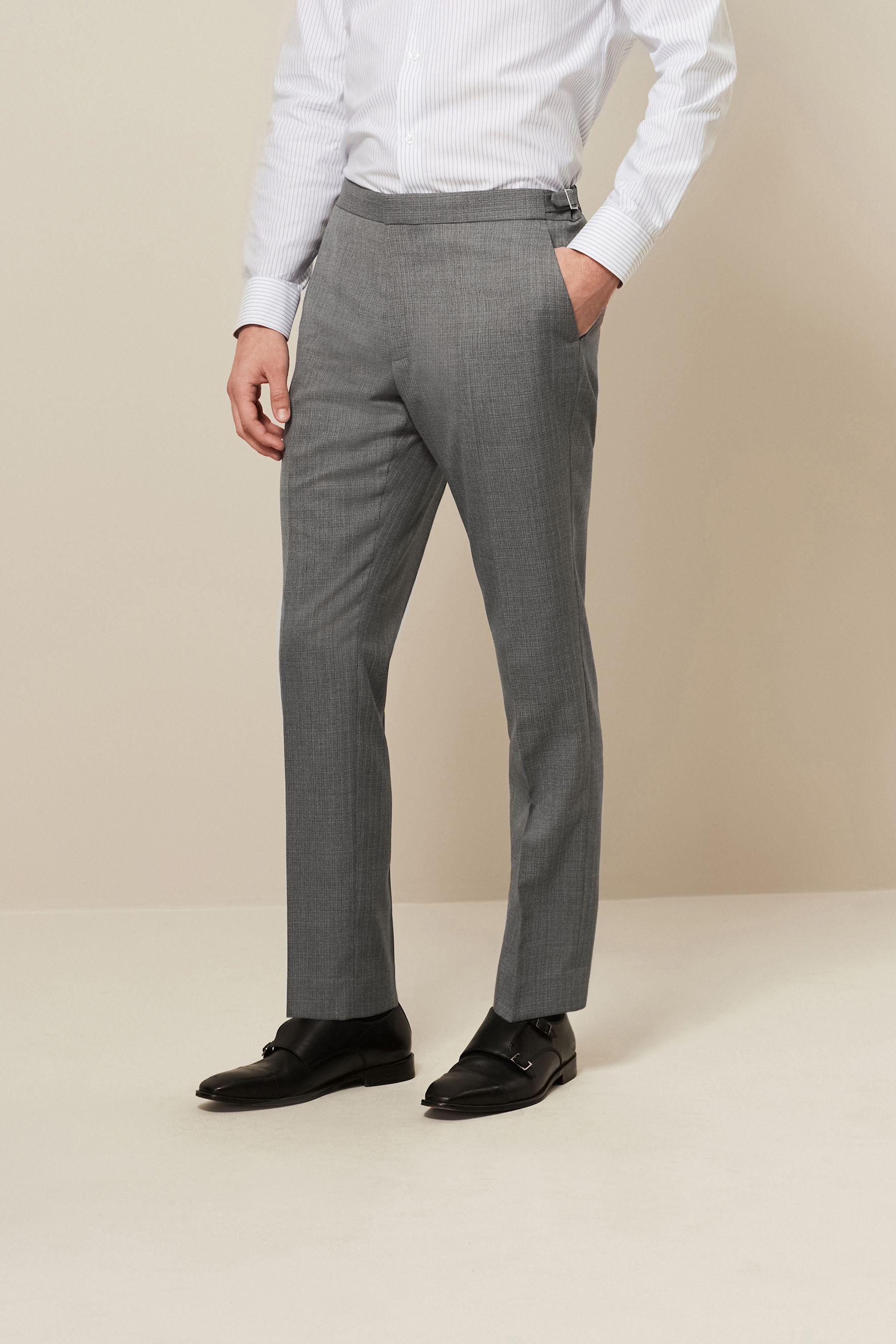 NEXT Light Grey Slim Fit Textured Wool Suit Trousers 34 L Mens