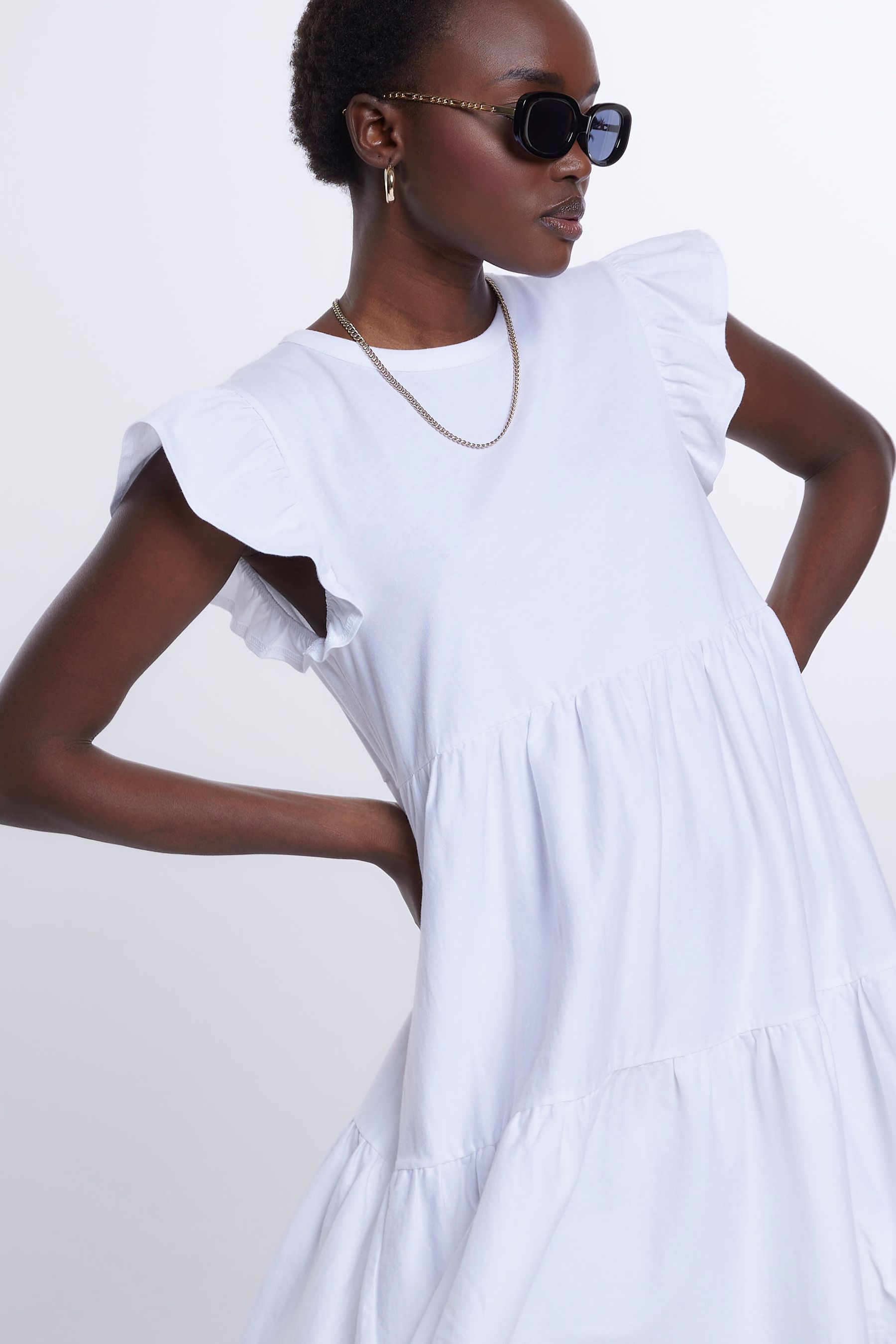 White frill smock dress top