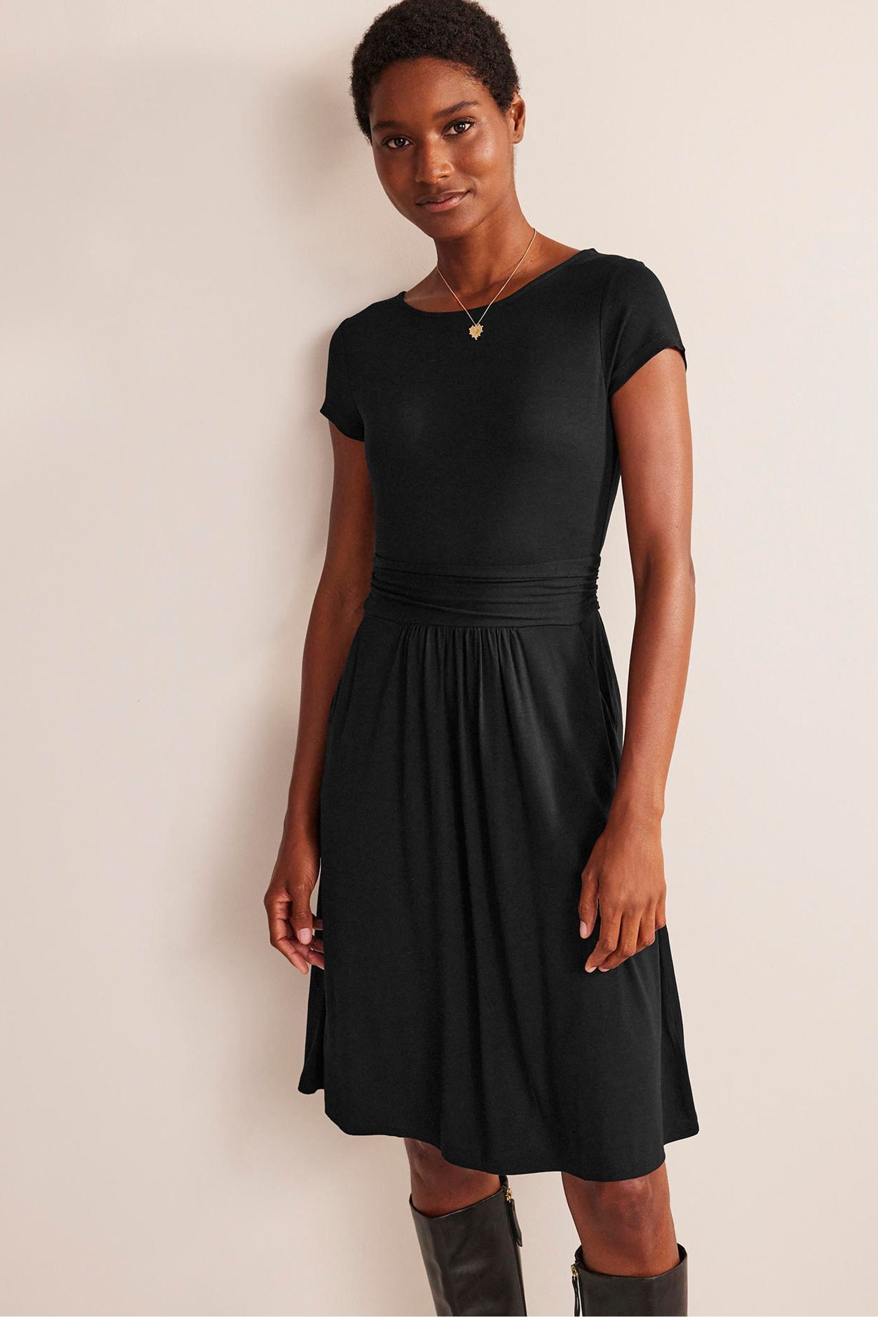 Boden Black Grnd Amelie Jersey Dress 8 Womens