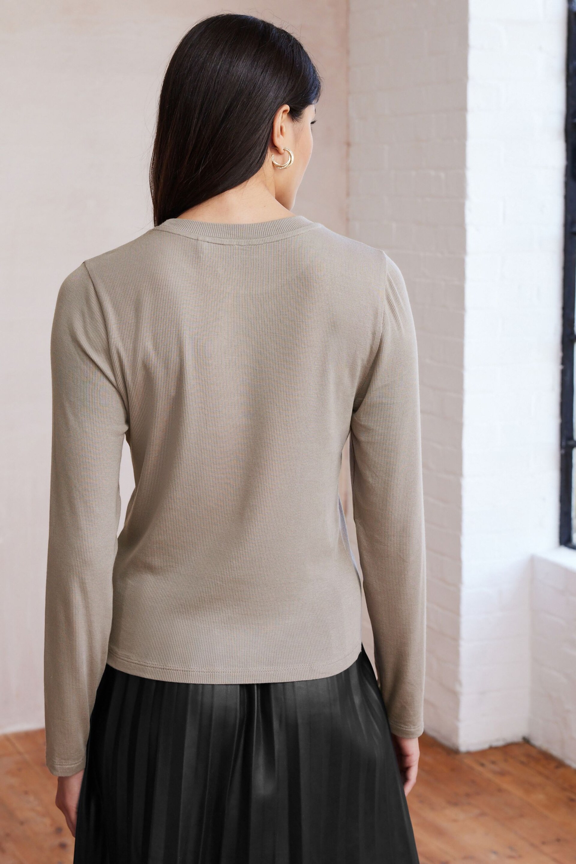 Neutral Soft Touch Ribbed Long Sleeve T-Shirt with TENCEL™ Lyocell - Image 3 of 6