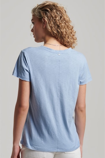 Superdry Blue Slub Embroidered V-Neck T-Shirt