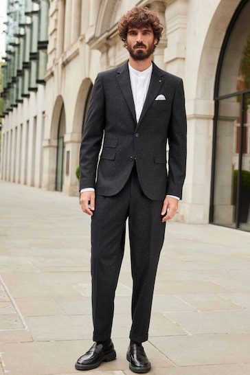Black Slim Fit Nova Fides Italian Fabric Textured Suit Jacket