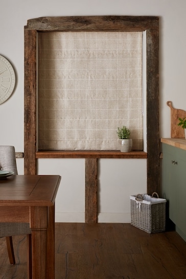 Natural Ready Made Windowpane Check Lined Roman Blind