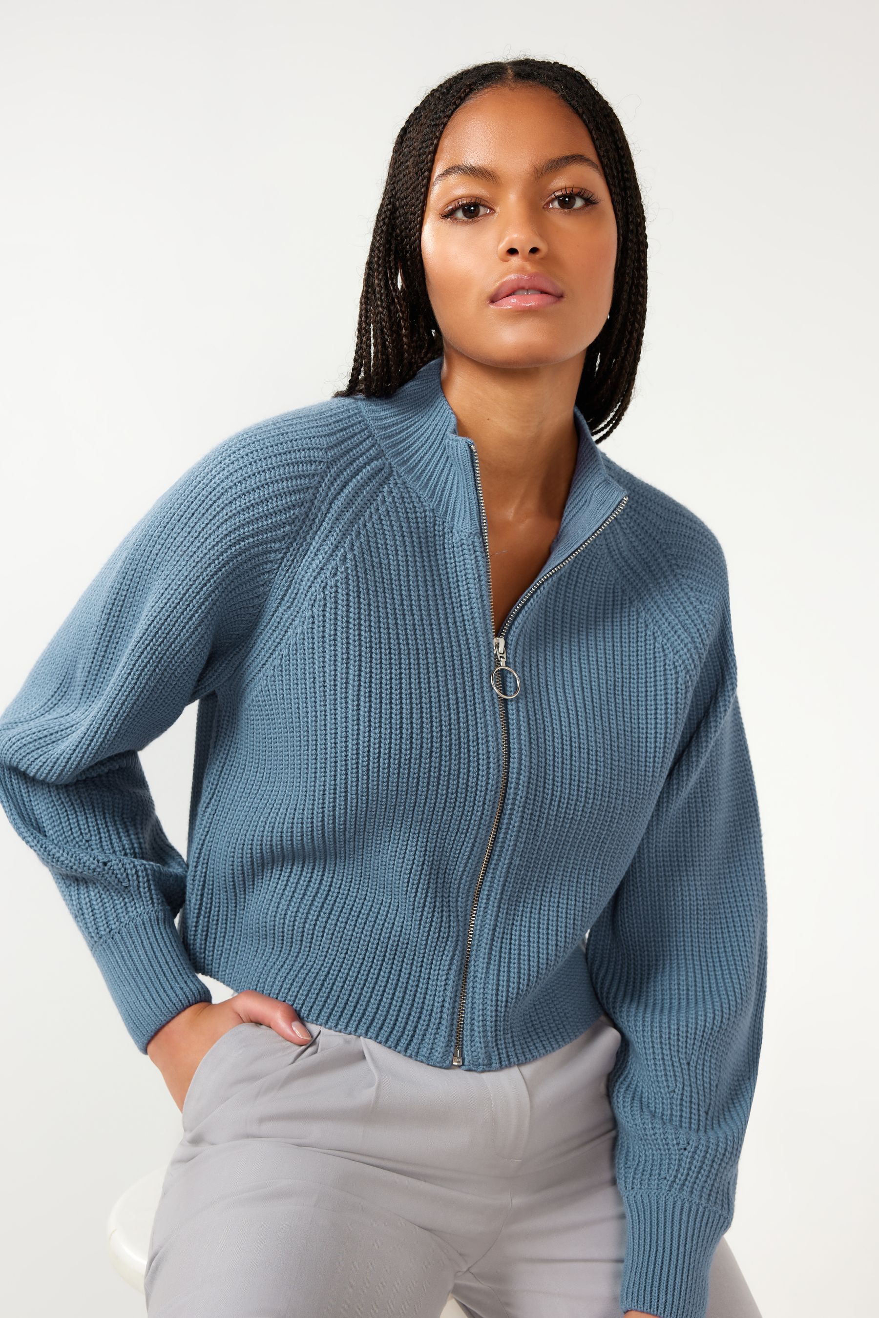 Buy Blue Zip Cropped Cardigan from Next Luxembourg