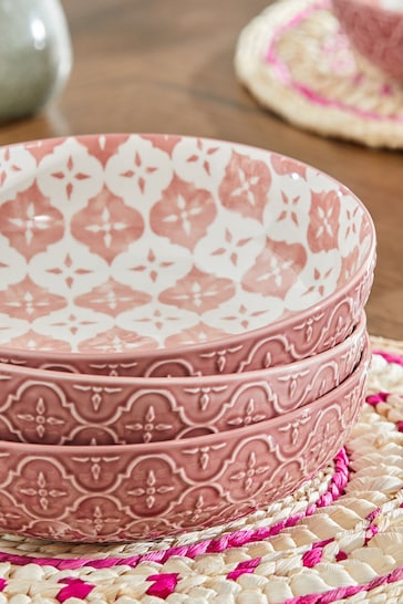 Set of 4 Pink Palermo Patterned Pasta Bowls