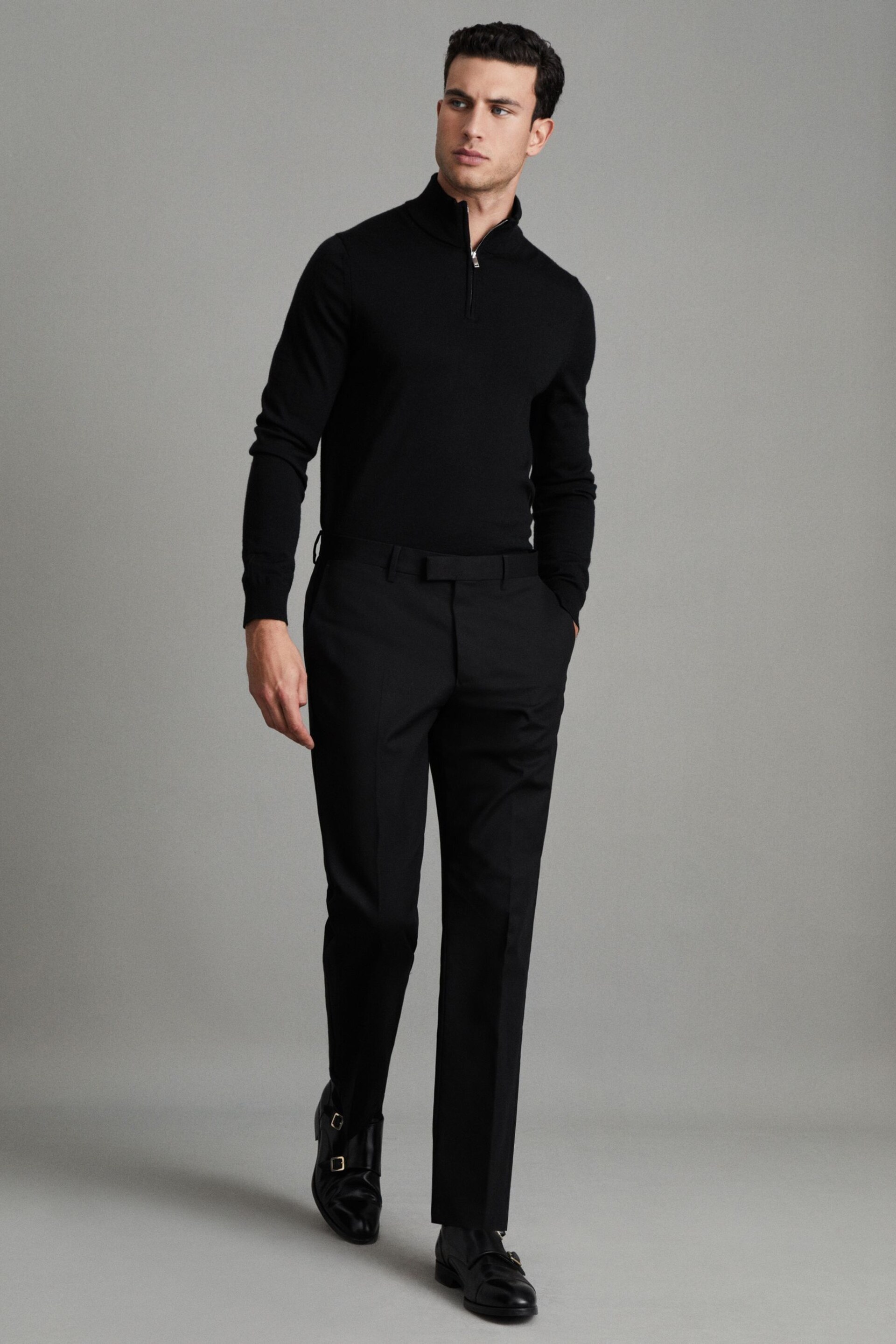 Reiss Black Blackhall Merino Wool Half-Zip Funnel Neck Jumper - Image 3 of 7