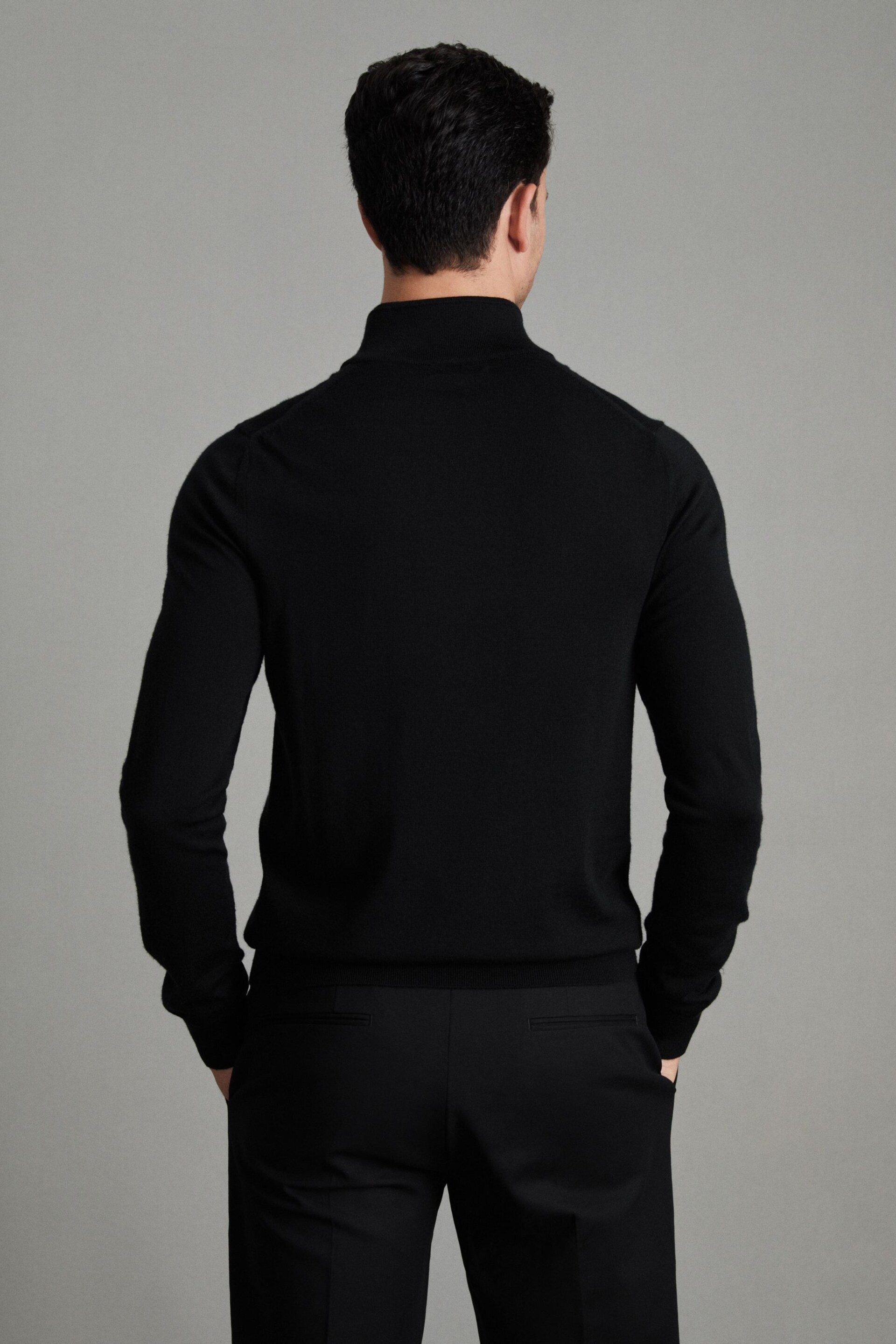 Reiss Black Blackhall Merino Wool Half-Zip Funnel Neck Jumper - Image 4 of 7