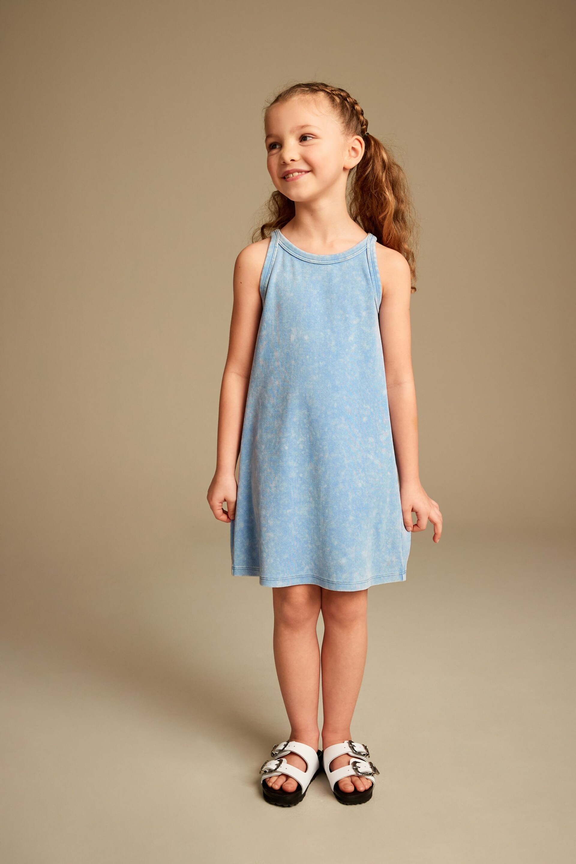 Blue Acid Wash Ribbed Racer Jersey Dress (3-16yrs) - Image 2 of 7