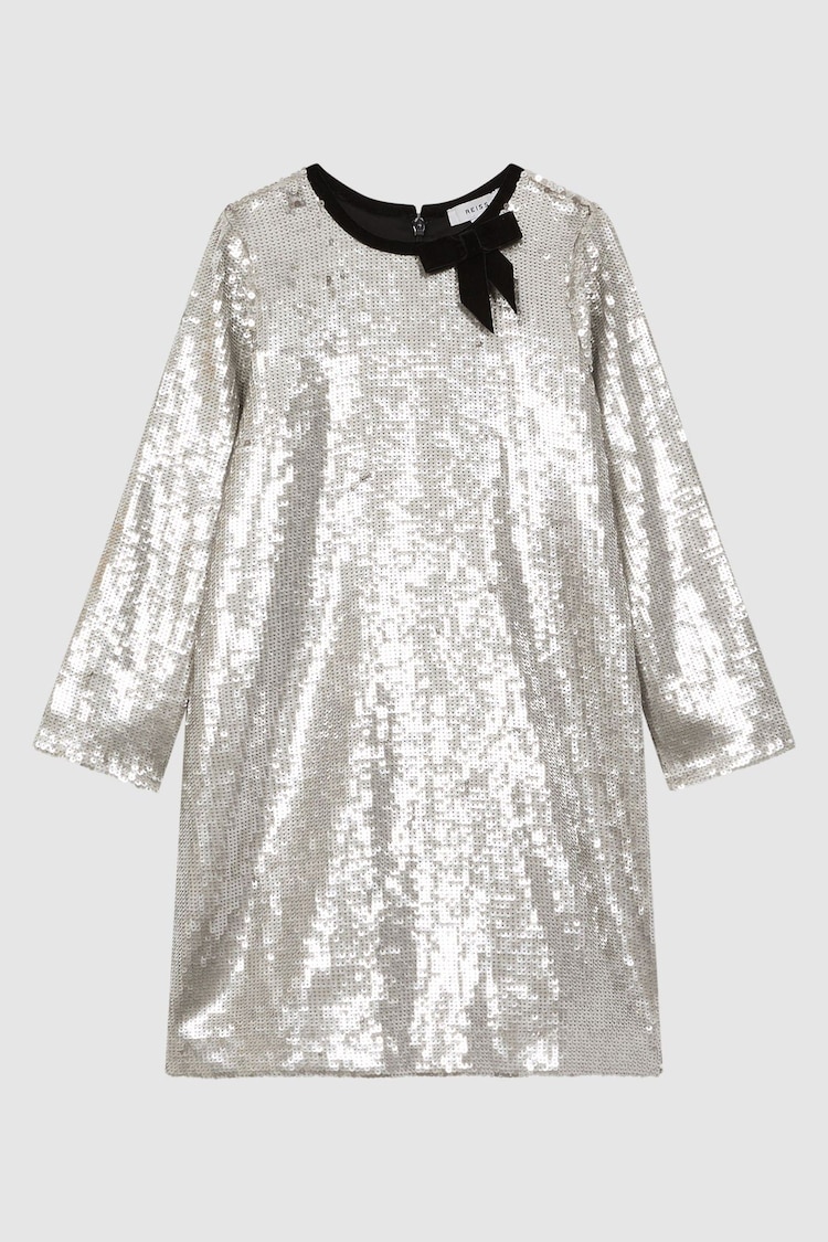 Reiss Silver Leon 9-14 yrs Sequin Bow Dress - Image 2 of 5