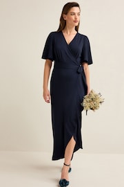 Navy Blue Wrap Front Bridesmaid Maxi Dress - Image 2 of 20
