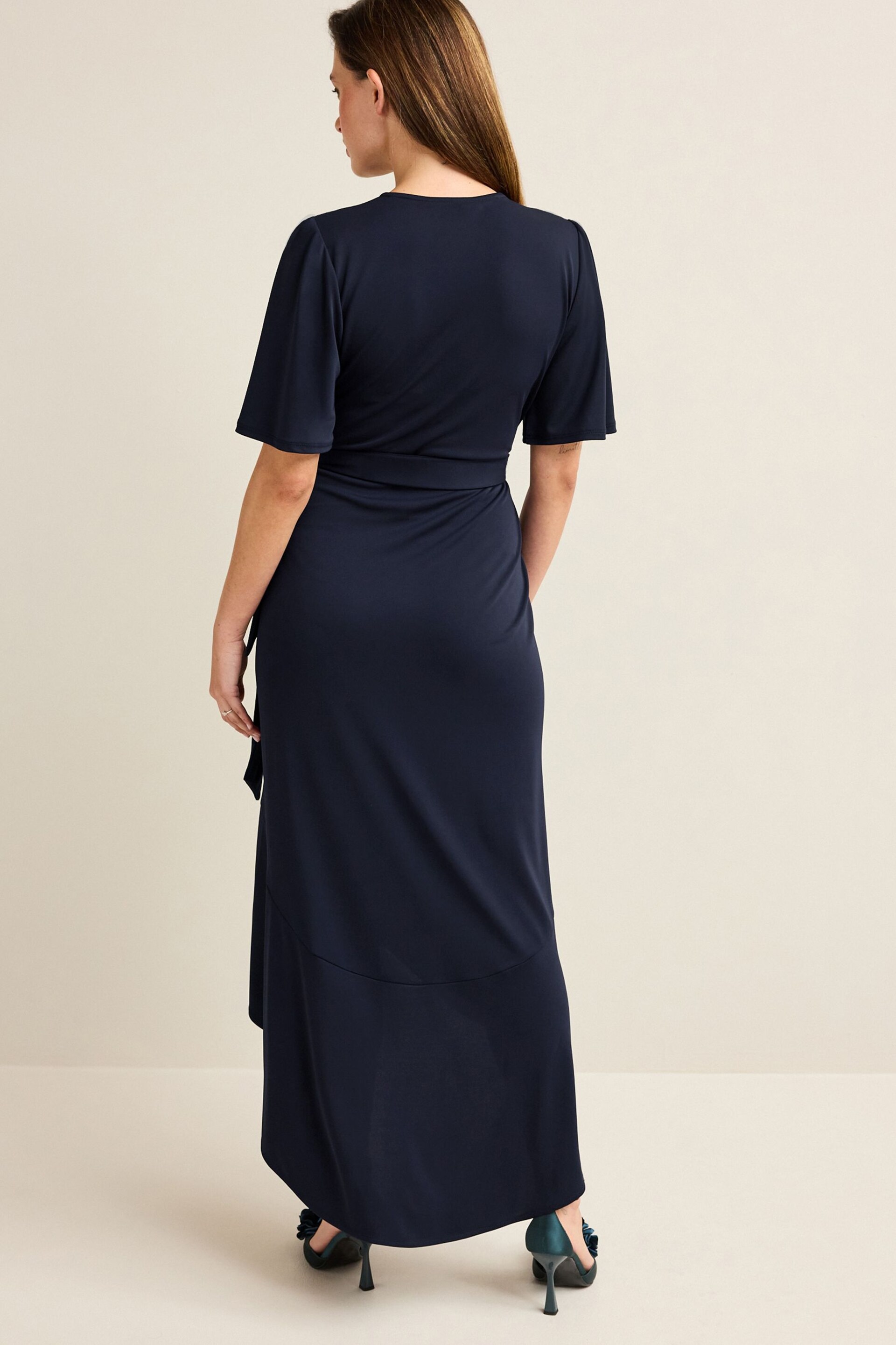 Navy Blue Wrap Front Bridesmaid Maxi Dress - Image 3 of 20