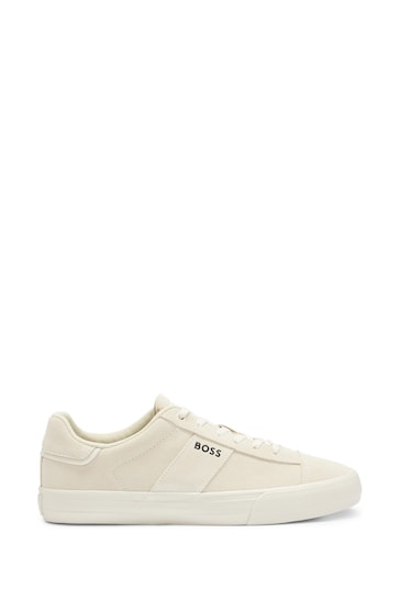 BOSS Natural Embossed Logo Cupsole Suede Trainers