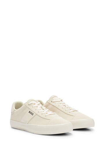 BOSS Natural Embossed Logo Cupsole Suede Trainers
