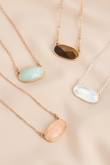 Gold Plated/Silver Plated Oval Semi Precious Stone Necklace