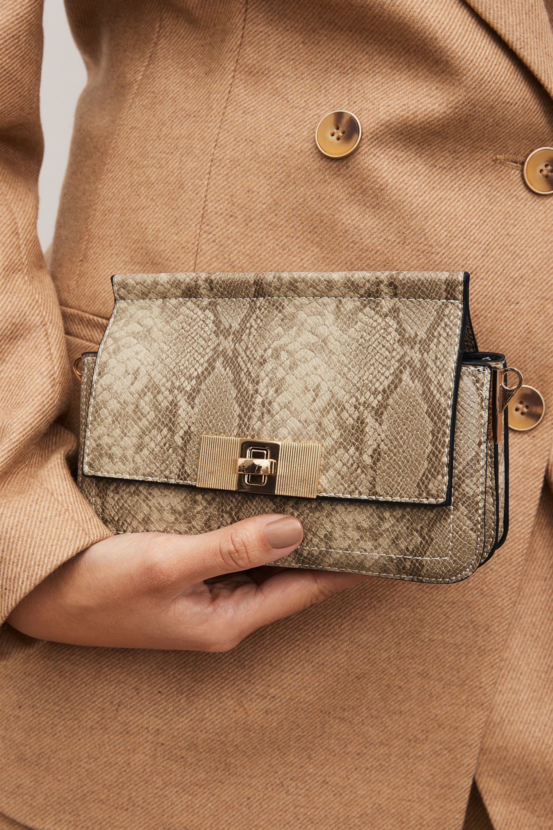 Silver snake print clutch bag online