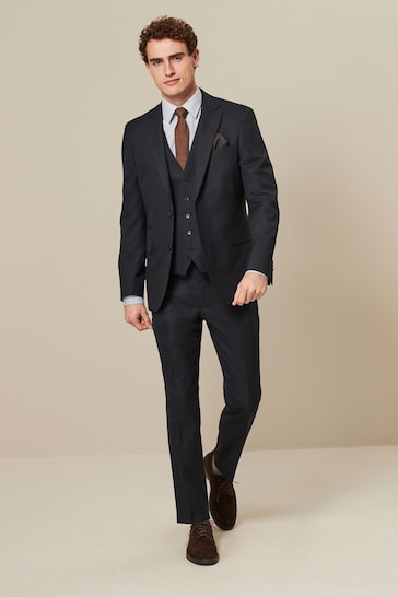 Navy Textured Suit: Waistcoat