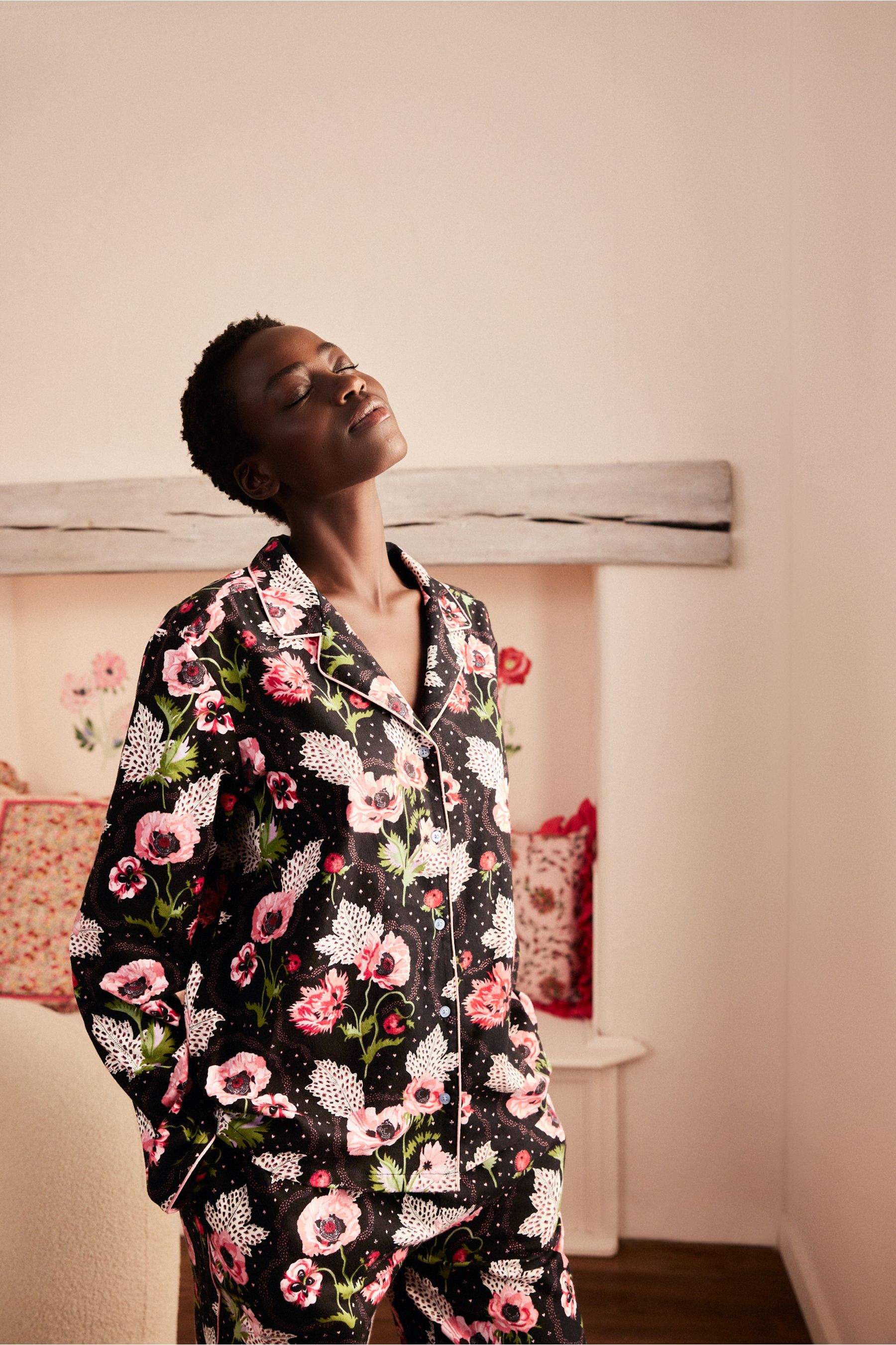Buy Cath Kidston Black Floral Print Modal Blend Button Through