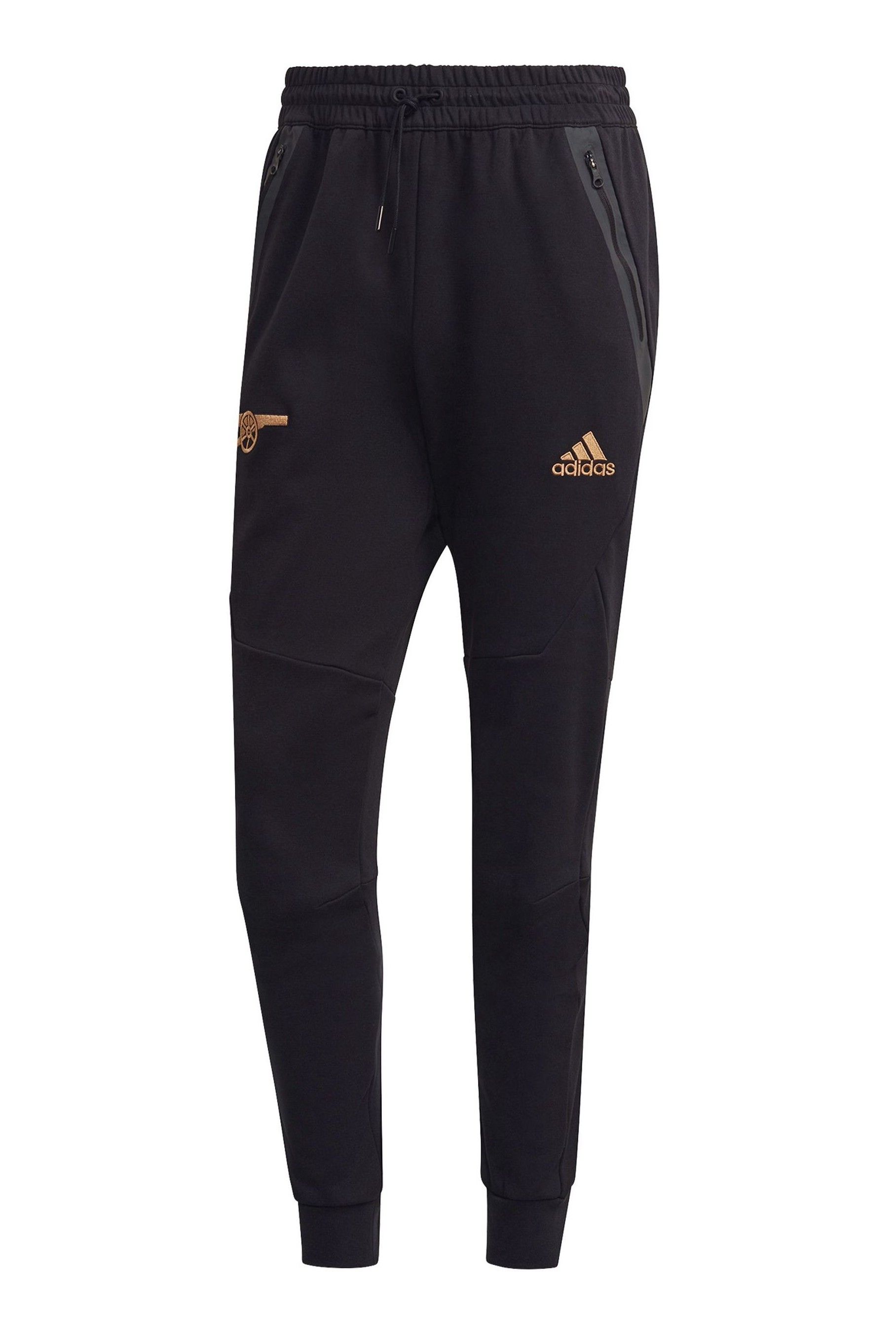 Adidas black and hotsell gold joggers
