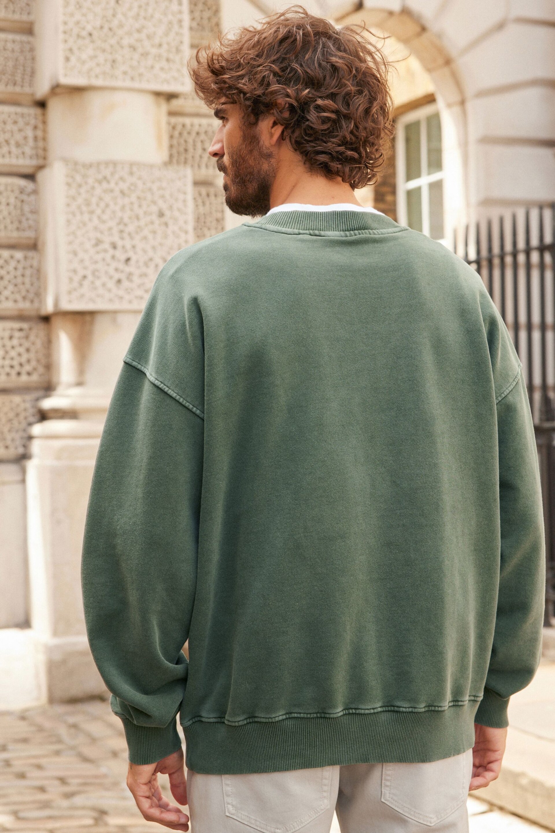 Khaki Green Oversized Garment Wash Sweatshirt - Image 3 of 8