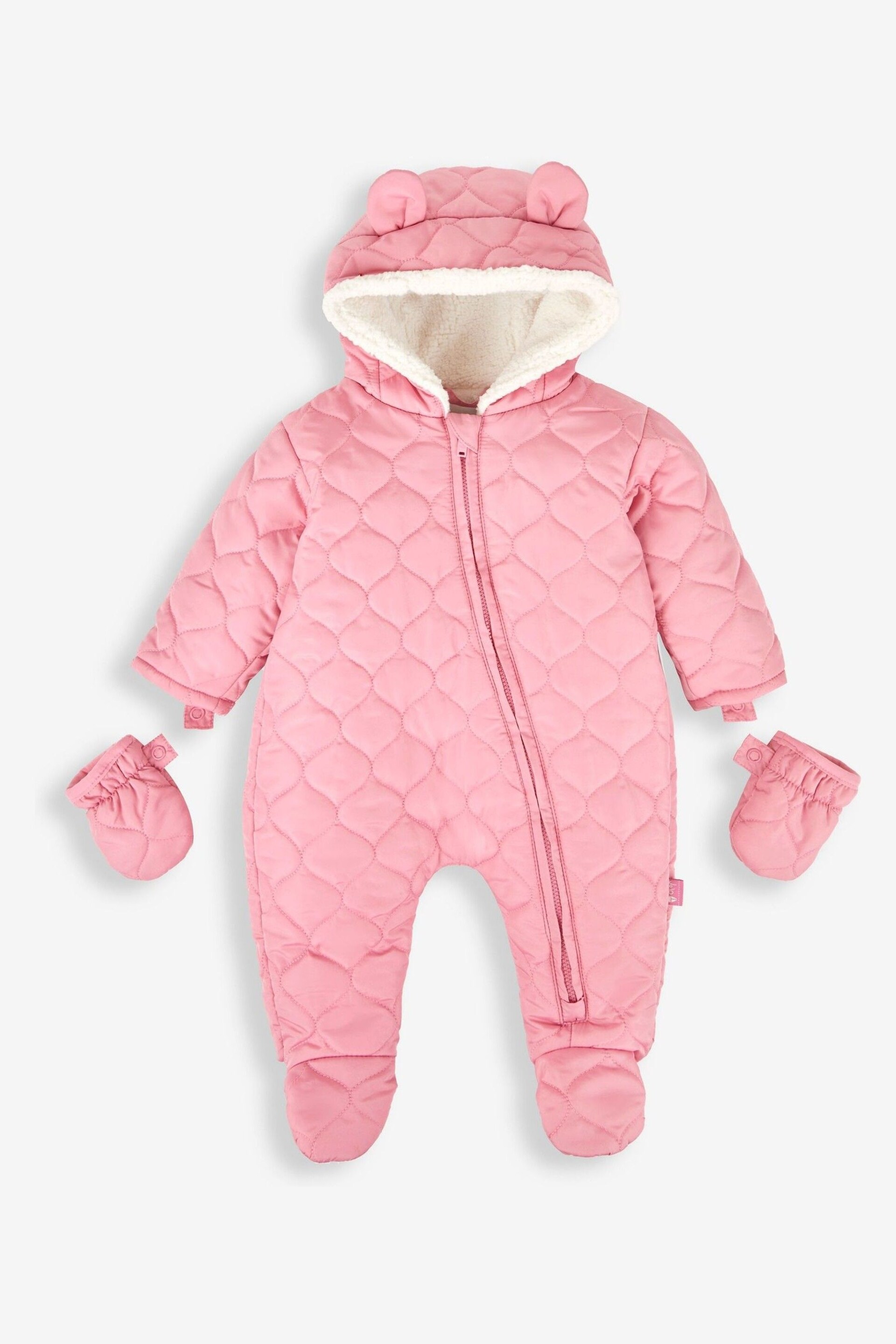 JoJo Maman Bébé Rose Girls' Quilted Pramsuit - Image 1 of 2