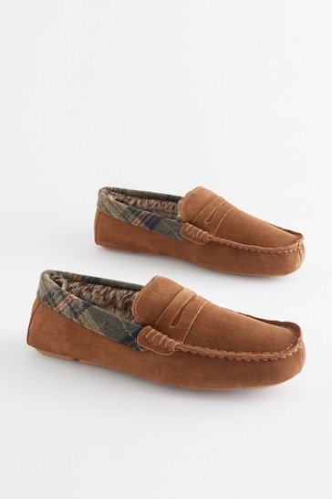 Tan Brown Luxury Signature Suede Moccasin Slippers