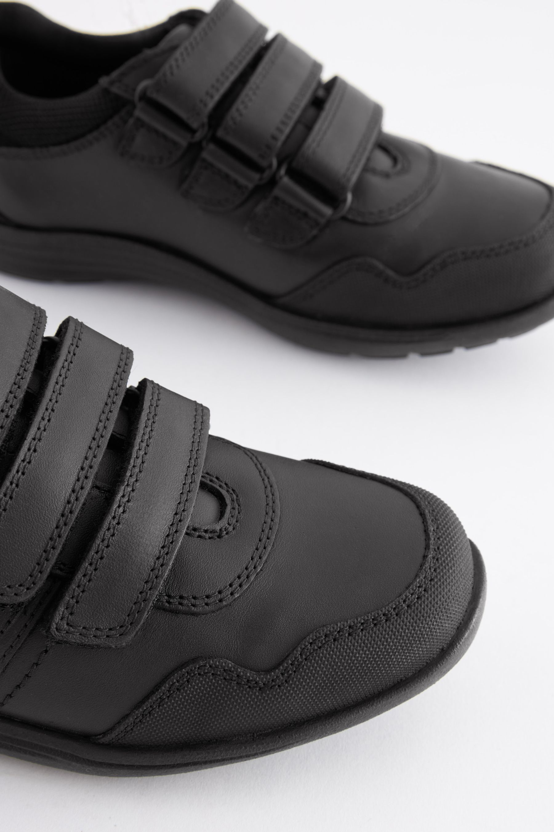 Black Extra Wide Fit H School Leather Strap Touch Fastening Gamer Shoes