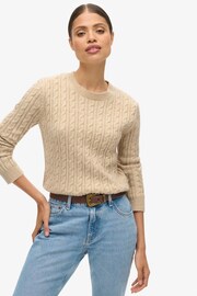 Superdry Safari Beige Marl Fitted Cable Crew Neck Jumper - Image 2 of 5