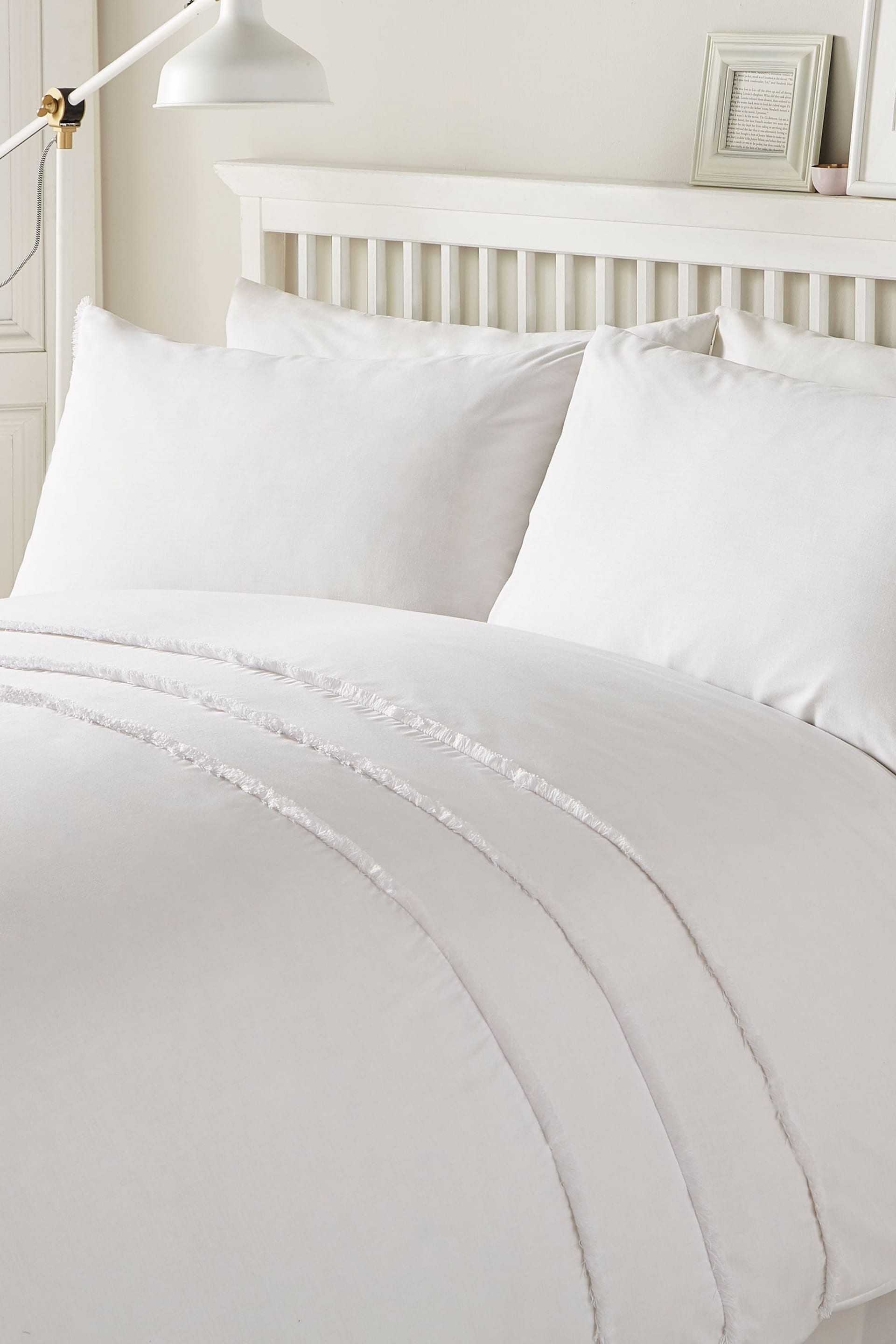 Serene White Tassel Duvet Cover And Pillowcase Set - Image 1 of 2