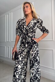 Girl In Mind Black/Cream Spot Fizz Puff Sleeve Wide Leg Jumpsuit - Image 3 of 4