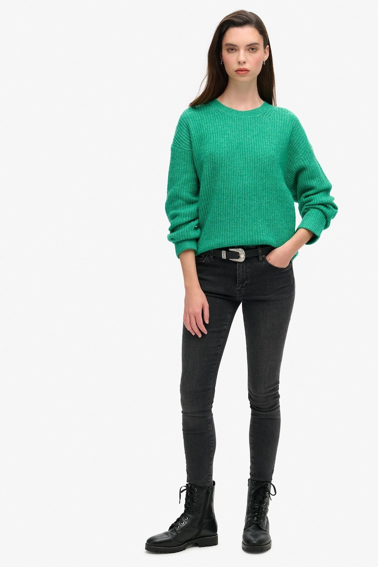 Superdry Drop Kick Green Twist Brushed Crew Neck Jumper - Image 2 of 6