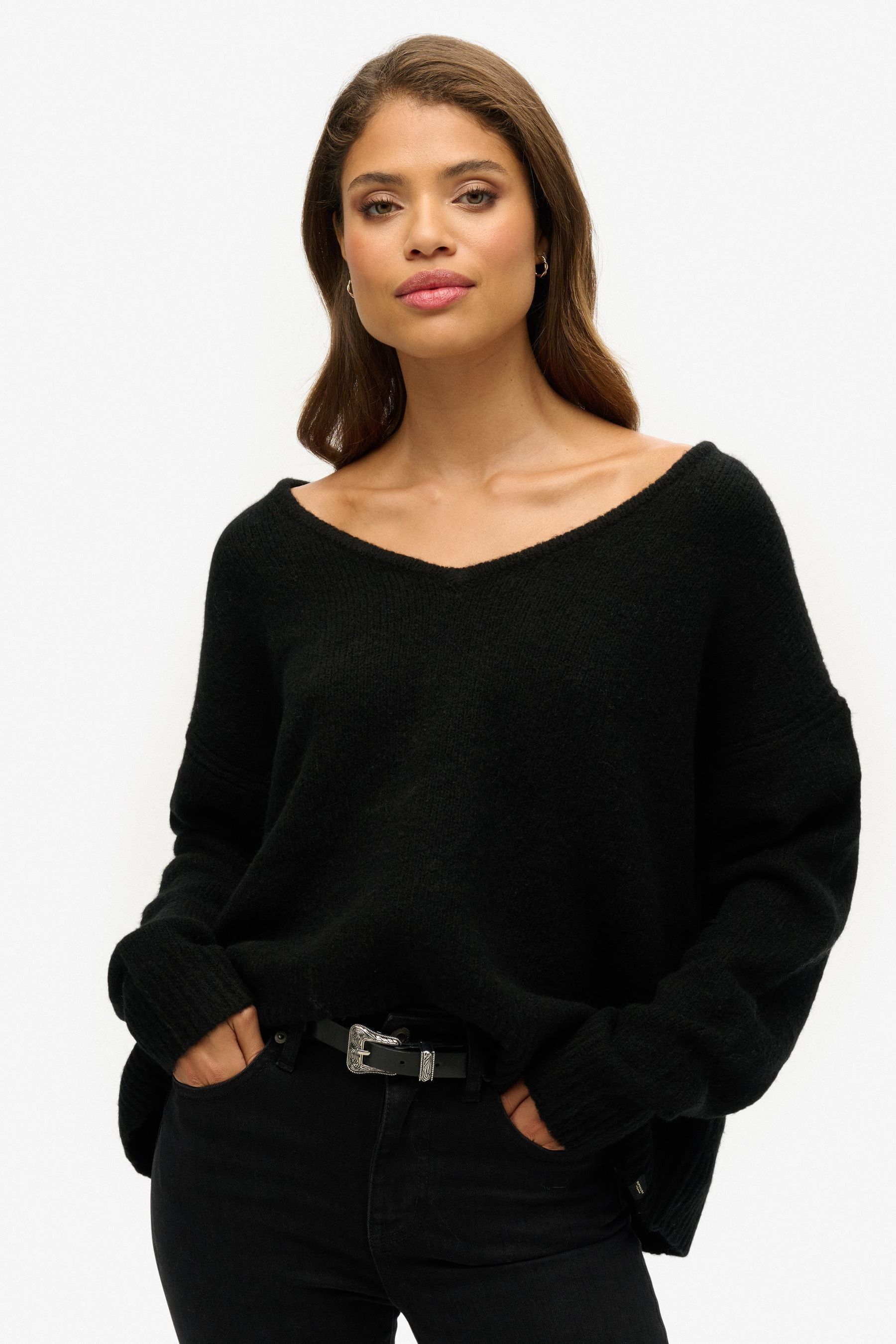 Buy Superdry Black Oversized V Neck Jumper from Next Gibraltar