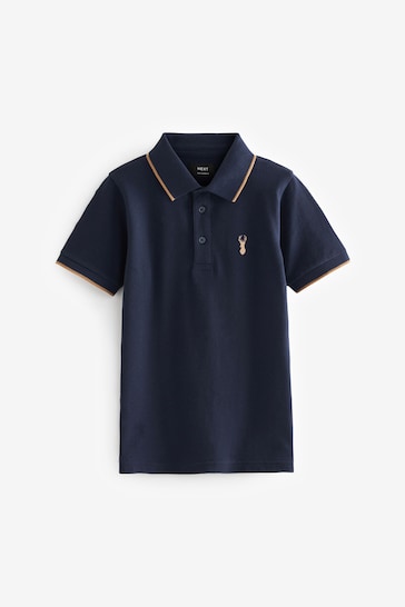 Navy Blue Tipped Short Sleeve Polo lighters Shirt (3-16yrs)