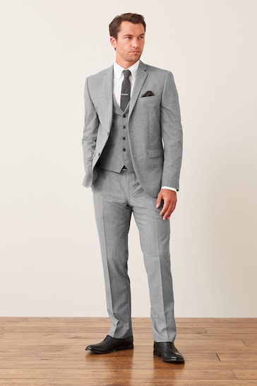 Light Grey Tailored Wool Mix Textured Suit Jacket