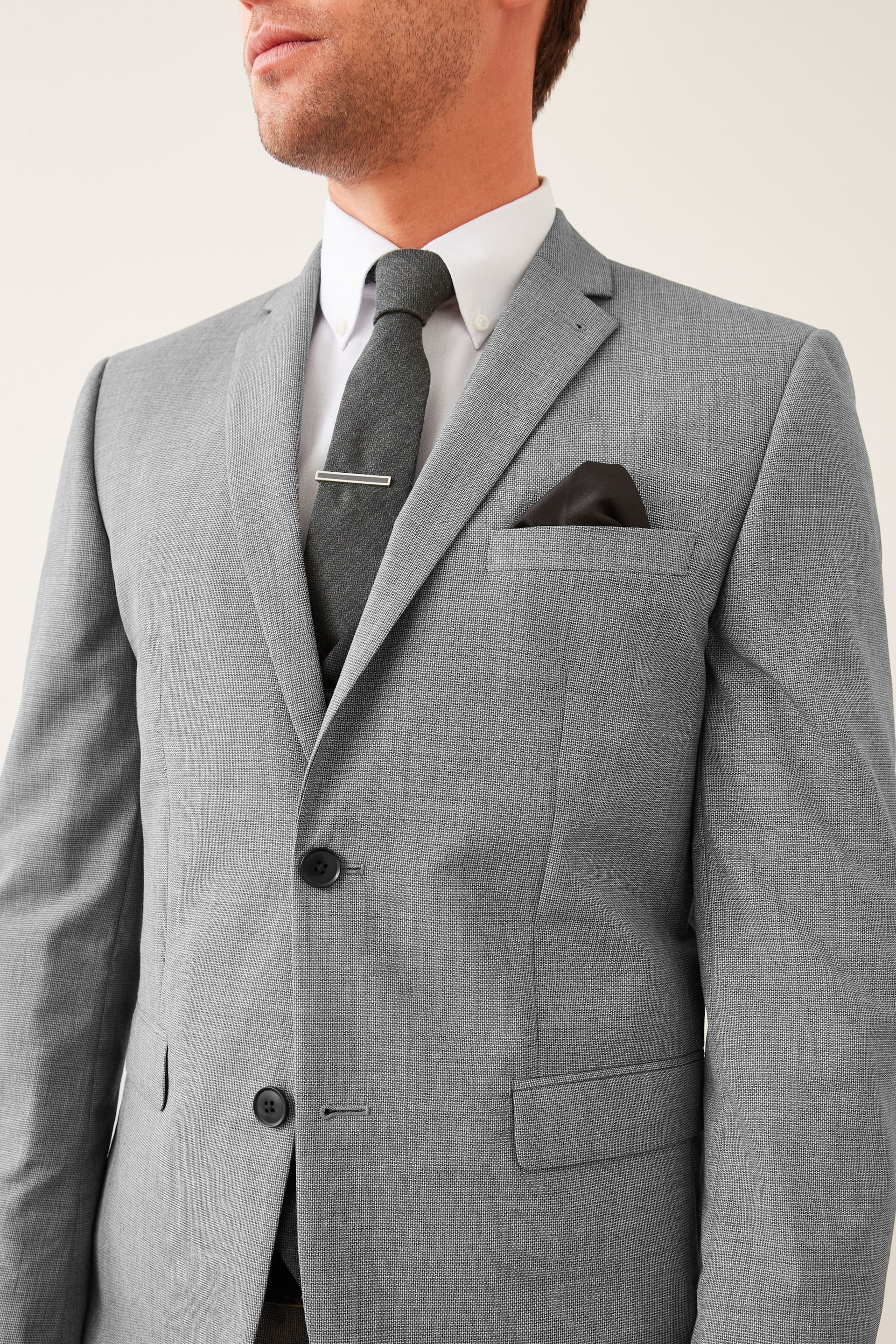 Light Grey Tailored Wool Mix Textured Suit Jacket - Image 5 of 9