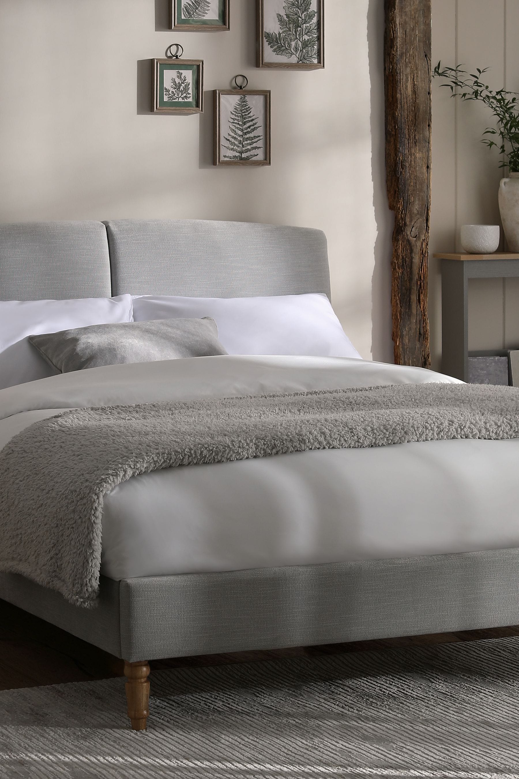 Grey soft deals bed frame