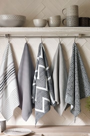 Set of 5 Grey Geo Tea Towels - Image 1 of 1