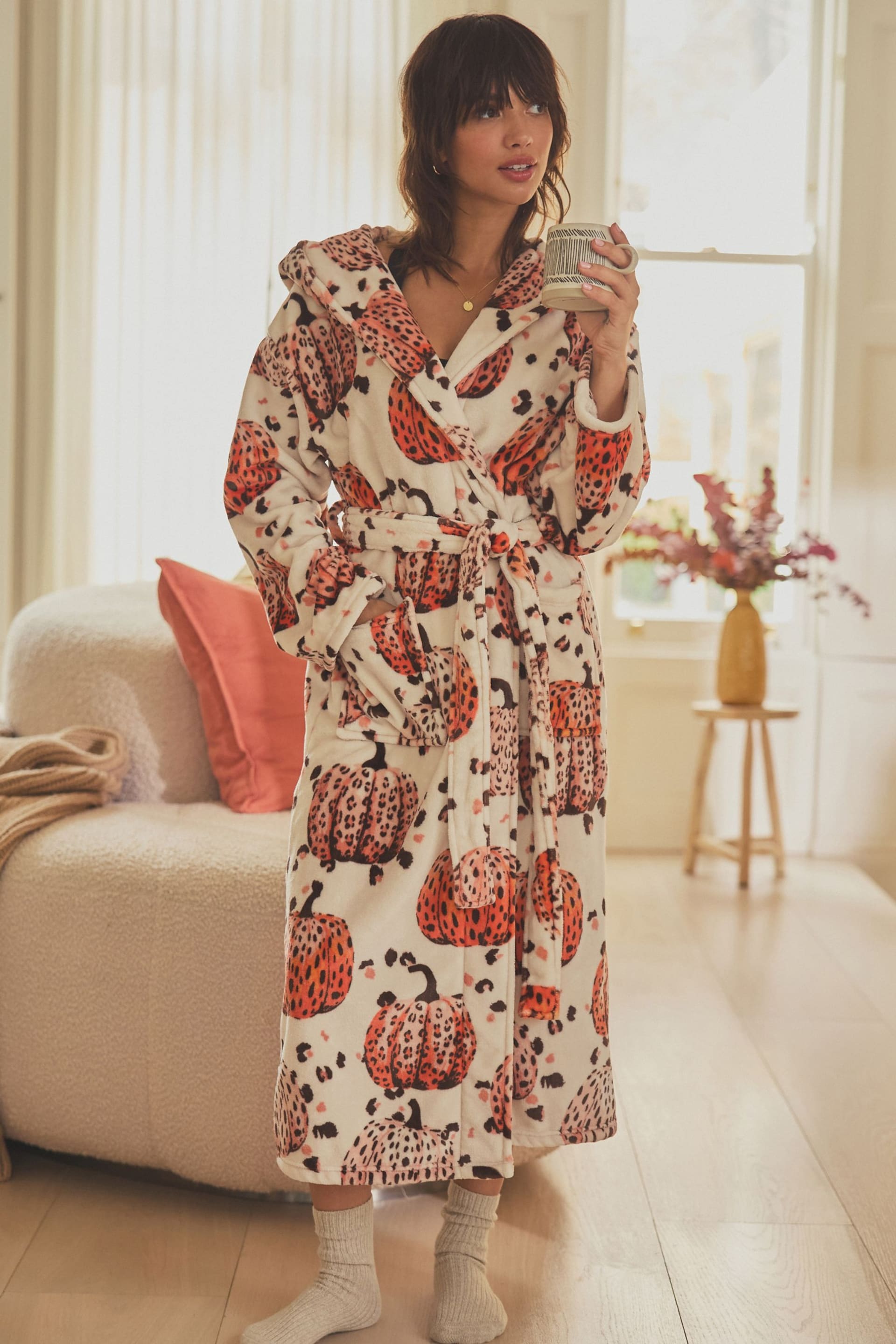 Ecru Cream Animal Pumpkin Dressing Gown - Image 1 of 7