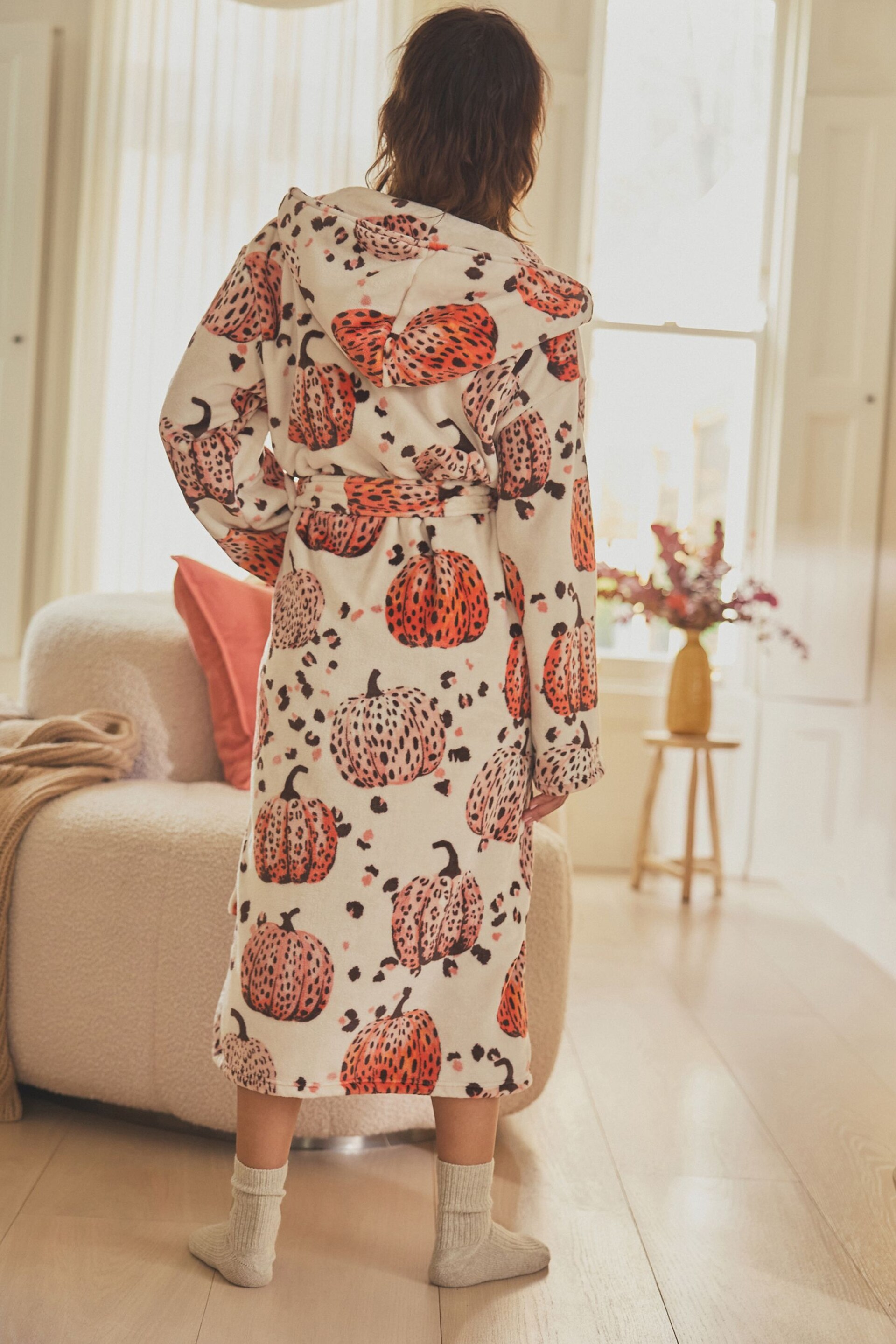 Ecru Cream Animal Pumpkin Dressing Gown - Image 3 of 7