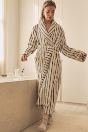 Cream / Navy Stripe 100% Cotton Towelling Dressing Gown - Image 3 of 6