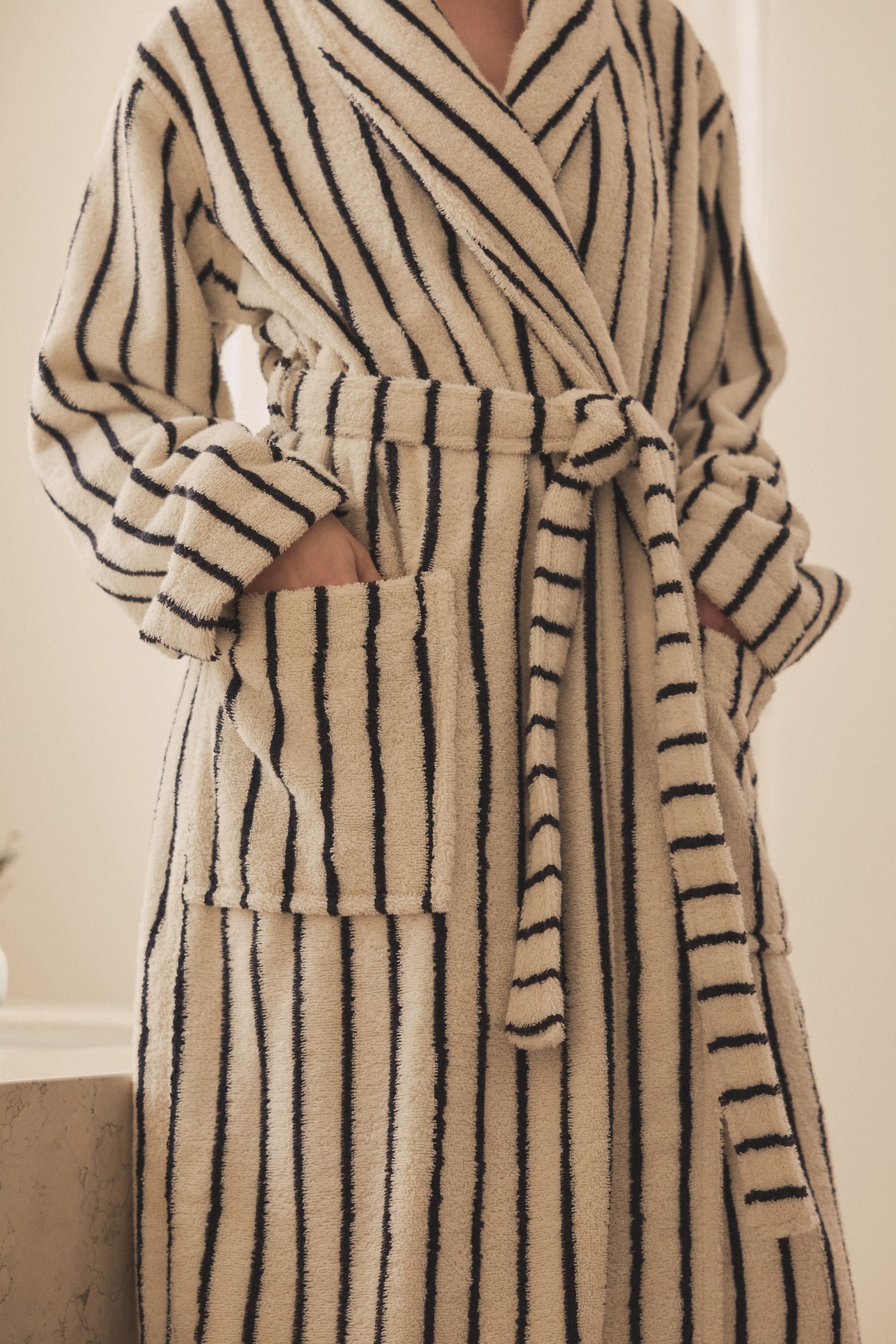 Buy Cream Navy Stripe 100 Cotton Towelling Dressing Gown from the Next UK online shop